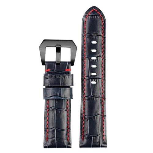 PAKMEZ Leder Uhrengurt 20-26mm Leder Uhrenband mit Stecknadelschnalle, Blaues rotes Schwarz, 20mm von PAKMEZ