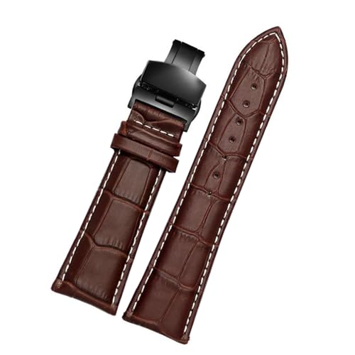 PAKMEZ Leder Uhrengurt 23/24/26/28mm Leder Ersatzbänder, Braun weiß schwarz b, 19mm von PAKMEZ