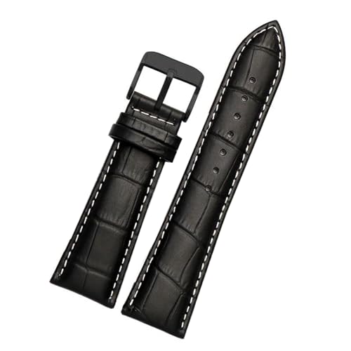 PAKMEZ Leder Uhrengurt 23/24/26/28mm Leder Ersatzbänder, Schwarz weiß schwarz a, 21mm von PAKMEZ