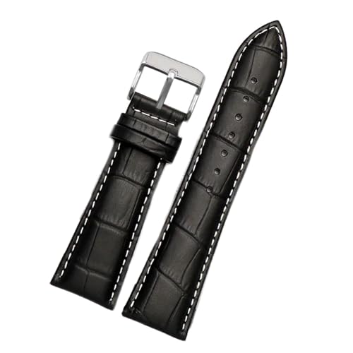 PAKMEZ Leder Uhrengurt 23/24/26/28mm Leder Ersatzbänder, Schwarz weiß silber a, 20mm von PAKMEZ