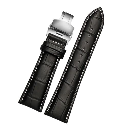 PAKMEZ Leder Uhrengurt 23/24/26/28mm Leder Ersatzbänder, Schwarz weiß silberb b, 24mm von PAKMEZ