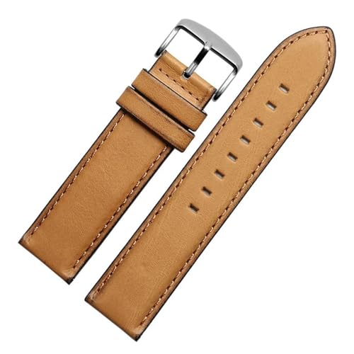 PAKMEZ Leder Uhrenstreifen 20/22mm Leder -Uhrband mit schnellen Release -Stiften, Khaki Silver Clasp, 22mm von PAKMEZ