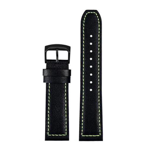 PAKMEZ Leder Watchband 22mm Ersatzuhrgurt für Männer und Frauen, Schwarzes grünes Schwarz, 22mm von PAKMEZ