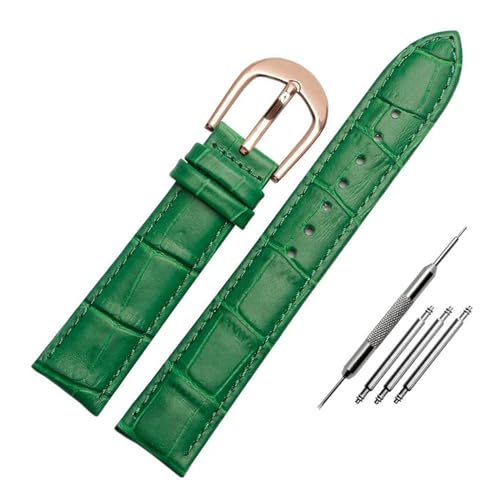 PAKMEZ Lederhandgelenk Uhrengurt 12-18mm Schmetterling Schnalle Lederschachtband, Grüne Roségoldnadel, 12mm von PAKMEZ
