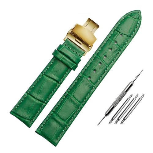 PAKMEZ Lederhandgelenk Uhrengurt 12-18mm Schmetterling Schnalle Lederschachtband, Grünes Goldfalt, 15mm von PAKMEZ