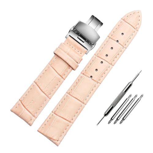 PAKMEZ Lederhandgelenk Uhrengurt 12-18mm Schmetterling Schnalle Lederschachtband, Rosa Silberfaltung, 12mm von PAKMEZ