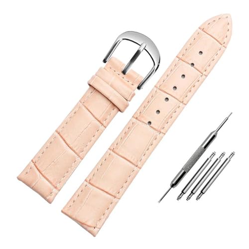 PAKMEZ Lederhandgelenk Uhrengurt 12-18mm Schmetterling Schnalle Lederschachtband, Rosa silberne Stift, 18mm von PAKMEZ