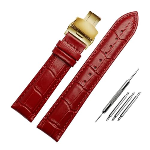 PAKMEZ Lederhandgelenk Uhrengurt 12-18mm Schmetterling Schnalle Lederschachtband, Rotgoldfaltung, 18mm von PAKMEZ