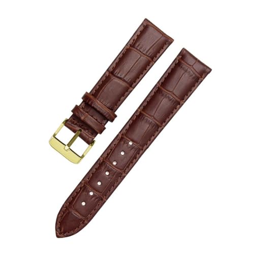 PAKMEZ Lederwächterbänder 12-24mm Leder-Uhren-Armband Armband, Braunes Gold, 15mm von PAKMEZ