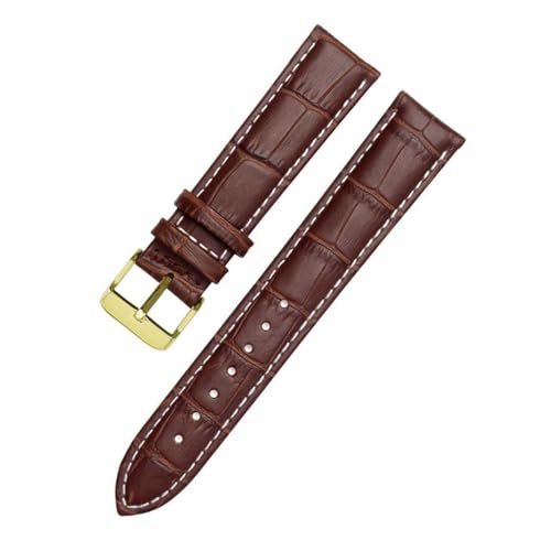 PAKMEZ Lederwächterbänder 12-24mm Leder-Uhren-Armband Armband, Braunes Weißgold, 21mm von PAKMEZ