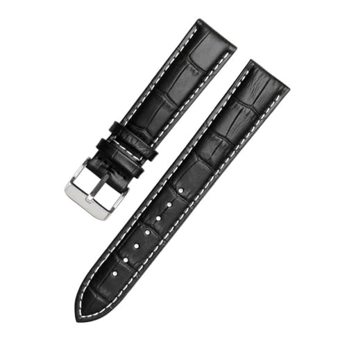 PAKMEZ Lederwächterbänder 12-24mm Leder-Uhren-Armband Armband, Schwarz weiß Silber, 17mm von PAKMEZ