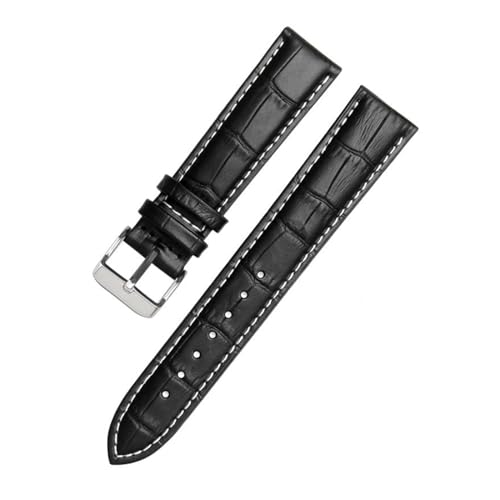 PAKMEZ Lederwächterbänder 12-24mm Leder-Uhren-Armband Armband, Schwarz weiß Silber, 23mm von PAKMEZ