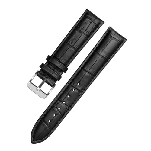 PAKMEZ Lederwächterbänder 12-24mm Leder-Uhren-Armband Armband, Schwarzes Silber, 21mm von PAKMEZ