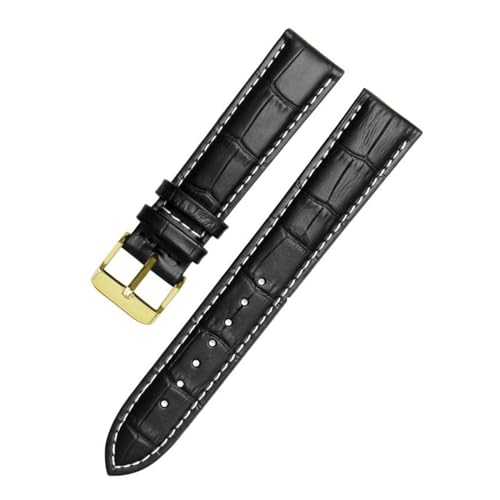 PAKMEZ Lederwächterbänder 12-24mm Leder-Uhren-Armband Armband, Schwarzes weißes Gold, 22mm von PAKMEZ