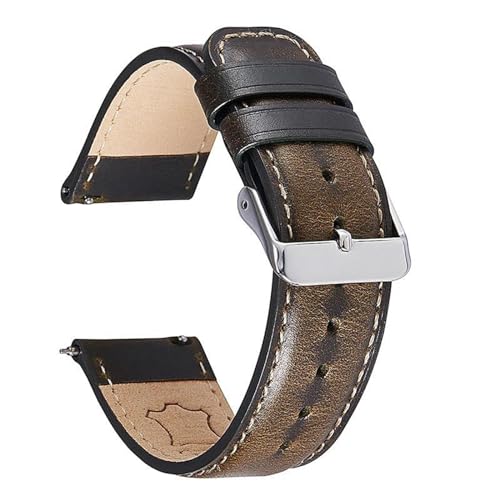 PAKMEZ Öl Wachs Leder Uhrengurt 20/22mm Schnellfreisetzungen Armbänder Uhrenband, Dunkelgrüns, 20mm von PAKMEZ