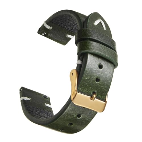 PAKMEZ Ölwachs-Leder-Uhr-Gurt 18-22mm Leder Ersatzwachenband, Grün 3, 19mm von PAKMEZ