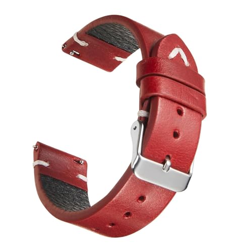 PAKMEZ Ölwachs-Leder-Uhr-Gurt 18-22mm Leder Ersatzwachenband, Rot 1, 18mm von PAKMEZ