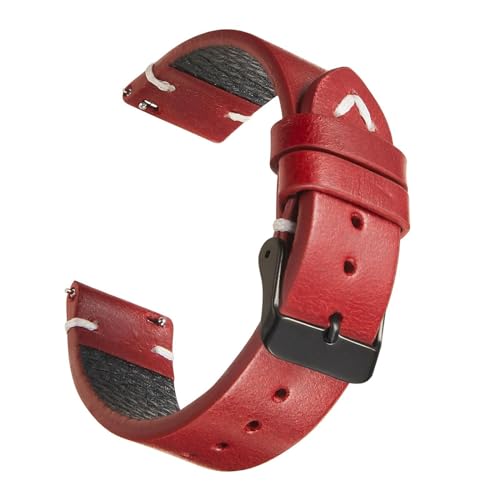 PAKMEZ Ölwachs-Leder-Uhr-Gurt 18-22mm Leder Ersatzwachenband, Rot 2, 19mm von PAKMEZ