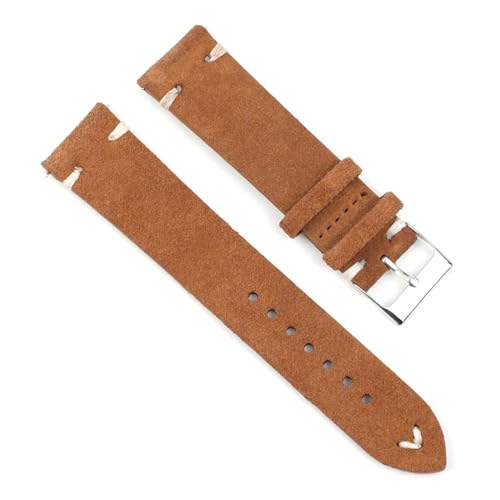 PAKMEZ Wildleder-Leder-Uhren-Band 18-24mm Ersatz Armband, Braun-weißer Draht, 18mm von PAKMEZ