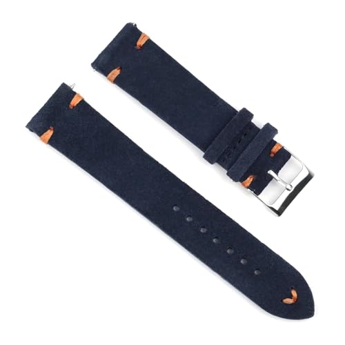 PAKMEZ Wildleder-Leder-Uhren-Band 18-24mm Ersatz Armband, Dunkelblau-Orangendraht, 18mm von PAKMEZ