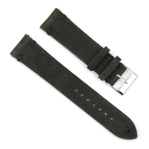 PAKMEZ Wildleder-Leder-Uhren-Band 18-24mm Ersatz Armband, Dunkelgrün-schwarzer Draht, 20mm von PAKMEZ