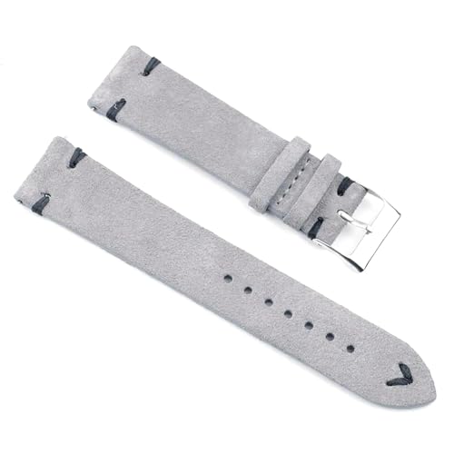 PAKMEZ Wildleder-Leder-Uhren-Band 18-24mm Ersatz Armband, Grauschwarzdraht, 24mm von PAKMEZ