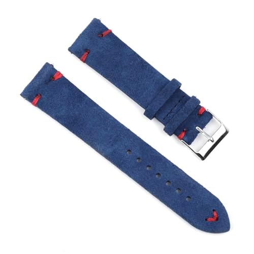 PAKMEZ Wildleder-Leder-Uhren-Band 18-24mm Ersatz Armband, Hellblau-rotes Draht, 18mm von PAKMEZ