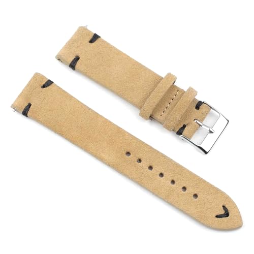 PAKMEZ Wildleder-Leder-Uhren-Band 18-24mm Ersatz Armband, Khaki-Black-Draht, 18mm von PAKMEZ