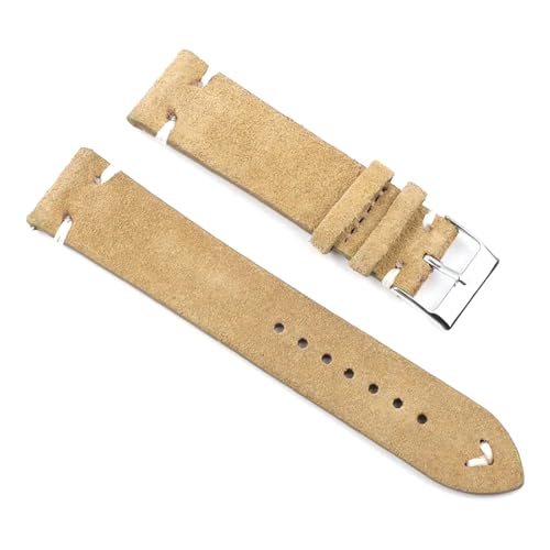 PAKMEZ Wildleder-Leder-Uhren-Band 18-24mm Ersatz Armband, Khaki-White-Draht, 22mm von PAKMEZ