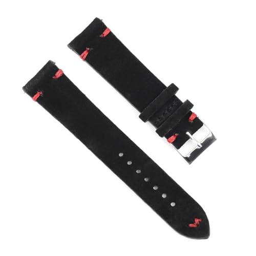 PAKMEZ Wildleder-Leder-Uhren-Band 18-24mm Ersatz Armband, Schwarz-Red-Draht, 20mm von PAKMEZ