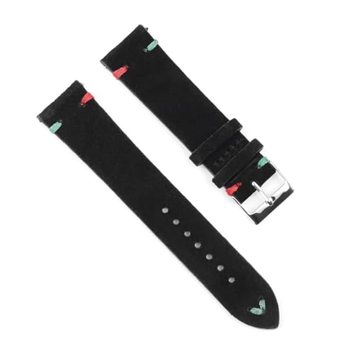 PAKMEZ Wildleder-Leder-Uhren-Band 18-24mm Ersatz Armband, Schwarz-rotes grüner Draht, 18mm von PAKMEZ