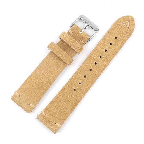 PAKMEZ Wildleder-Leder-Uhren-Gurt 18-22mm Uhrenband mit Schnellveröffentlichung Springbar, Beige, 22mm Silberschnalle von PAKMEZ