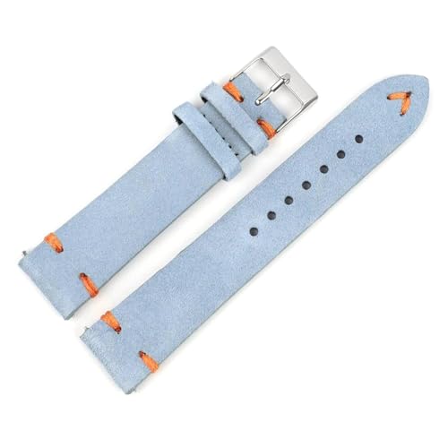 PAKMEZ Wildleder-Leder-Uhren-Gurte 18-24mm Ersatzuhrband, Blue-Orange-Linie, 18mm von PAKMEZ