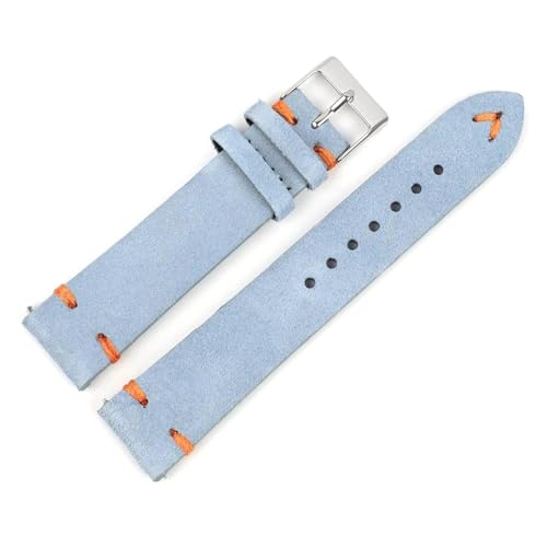 PAKMEZ Wildleder-Leder-Uhren-Gurte 18-24mm Ersatzuhrband, Blue-Orange-Linie, 22mm von PAKMEZ