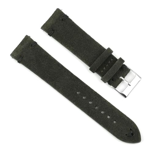 PAKMEZ Wildleder-Leder-Uhren-Gurte 18-24mm Ersatzuhrband, Dunkelgrün-schwarze Linie, 18mm von PAKMEZ