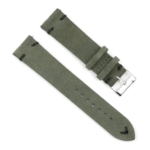 PAKMEZ Wildleder-Leder-Uhren-Gurte 18-24mm Ersatzuhrband, Grün-schwarze Linie, 20mm von PAKMEZ