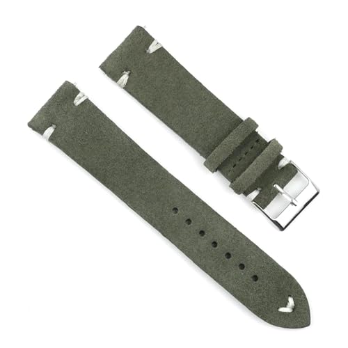 PAKMEZ Wildleder-Leder-Uhren-Gurte 18-24mm Ersatzuhrband, Grün-weiße Linie, 20mm von PAKMEZ