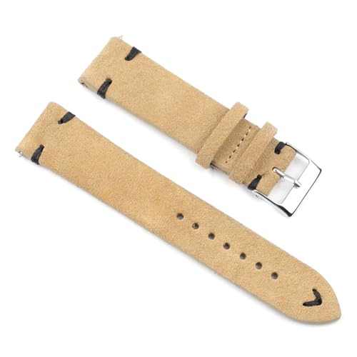 PAKMEZ Wildleder-Leder-Uhren-Gurte 18-24mm Ersatzuhrband, Khaki-Black-Linie, 20mm von PAKMEZ