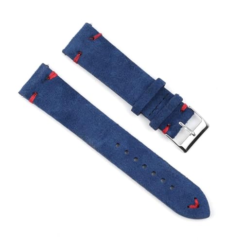 PAKMEZ Wildleder-Leder-Uhren-Gurte 18-24mm Ersatzuhrband, Leichte blau-rote Linie, 24mm von PAKMEZ