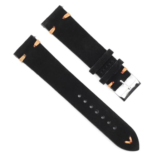 PAKMEZ Wildleder-Leder-Uhren-Gurte 18-24mm Ersatzuhrband, Schwarz-Orange-Linie, 20mm von PAKMEZ