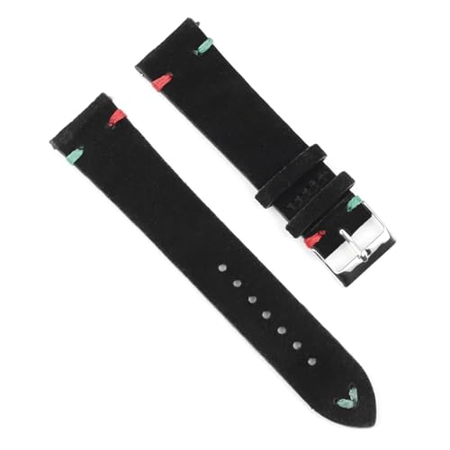 PAKMEZ Wildleder-Leder-Uhren-Gurte 18-24mm Ersatzuhrband, Schwarz-Red-grüne Linie, 20mm von PAKMEZ