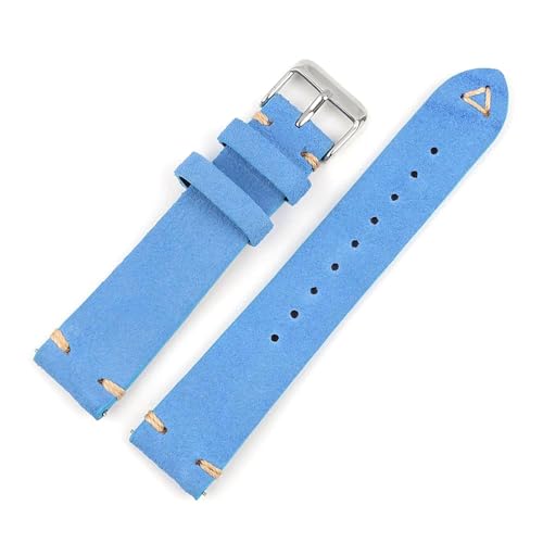 PAKMEZ Wildleder-Leder-Uhrengurt 18-24mm Ersatzgelenkband, Hellblau, 20mm silberne Schnalle von PAKMEZ