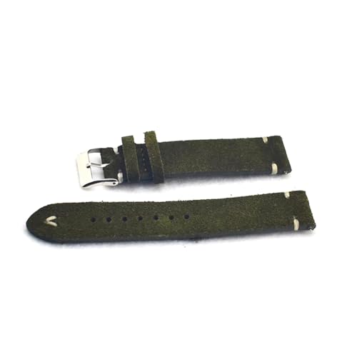 PAKMEZ Wildleder-Leder-Wacth-Riemen 18-22-mm-Ersatzband für Männer und Frauen, Grün-weiße Linie, 22mm von PAKMEZ