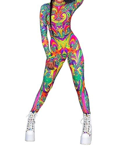 PALANK 3D Cosplay Body Halloween Frau Kostüm Einteilig Spielende Strumpfhose Rollenspiel Overall Catsuit (D8,L) von PALANK
