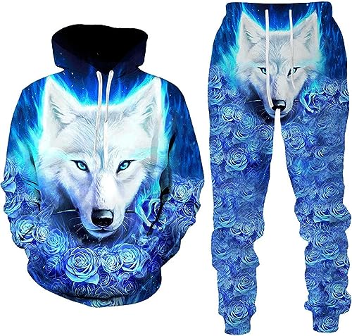 PALANK Herren 3D Wolf Druck Herren Jogginganzug wolf Sweatshirts Hoody + Hose Sets (wolf2,XL) von PALANK