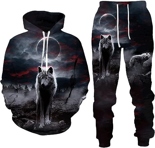 PALANK Herren 3D Wolf Druck Herren Jogginganzug wolf Sweatshirts Hoody + Hose Sets (wolf4,2XL) von PALANK