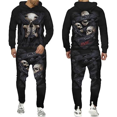 PALANK Herren Skull Trainingsanzug Sportanzug 3D Sportswear Jogging Anzug Hoodie und Hose (A4,L) von PALANK