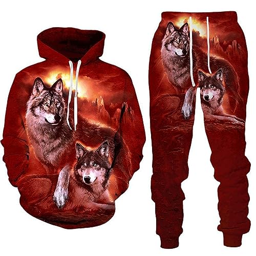 PALANK Herren Wolf Trainingsanzug Jogginganzug Pullover Kapuzen + Hose Herren 3D Wolf Print Sweatpants Und Hoodie Set (wolf2,2XL) von PALANK