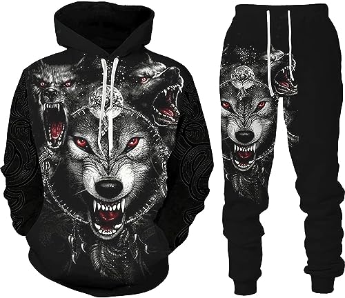 PALANK Wolf Herren Trainingsanzug Set jogginganzug 3D Kapuzenpullover Zweiteiliges Set Hoodie und Hose (wolf1,L) von PALANK