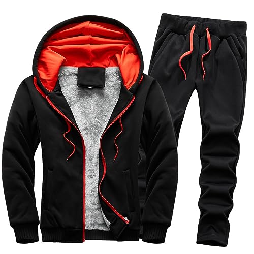 Warmer Jogginganzug Herren Winter Plüsch Trainingsanzug Herren Fleece Hausanzug Jogginganzug (A1,XL) von PALANK